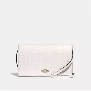 HAYDEN FOLDOVER Coach Cream Croc-Embossed Crossbody Bag